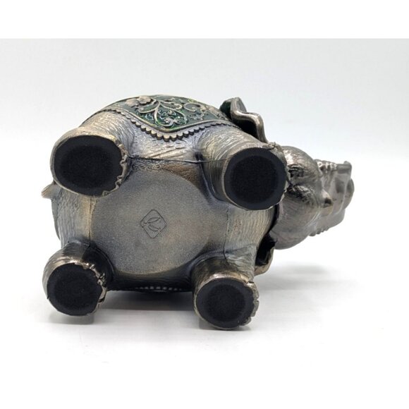 Vtg Enameled Metal Elephant Cigarette Ashtray with Hinged Lid Green Brass 6" - Picture 7 of 8